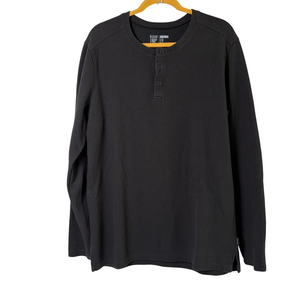 5.11 Tactical Henley Shirt Mens L Large Black Waffle Knit Long Sleeve